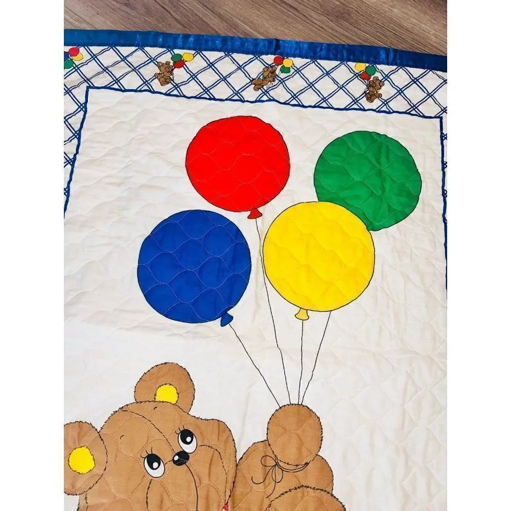 Vintage baby‎ nursey comforter that's my boy bear balloon reversible retro